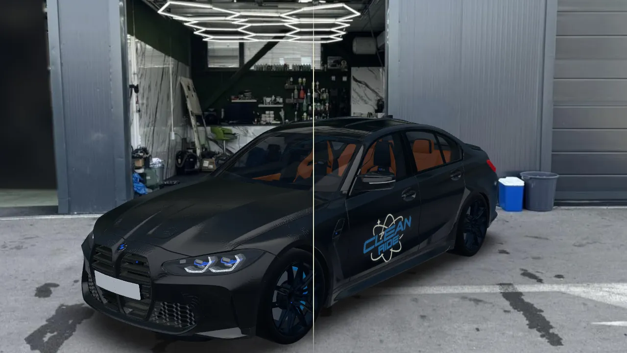 Полиране: 3D визуализация на автомобил пред студио Clean Ride